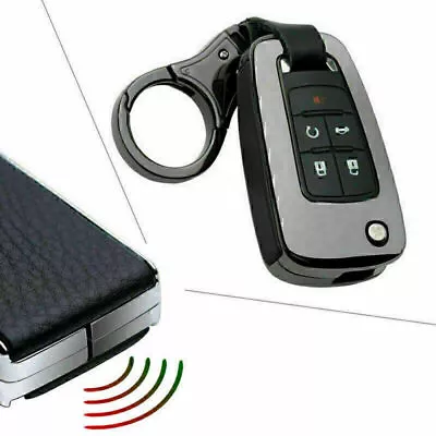 Zinc Alloy Leather Car Flip Key Fob Case Cover Holder Chain Fit GM Buick Chevy • $21.39