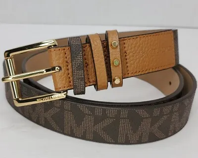 MICHAEL KORS Women Faux Leather Monogram Belt Chocolate 1.25 Wide Brown XL • $32.49