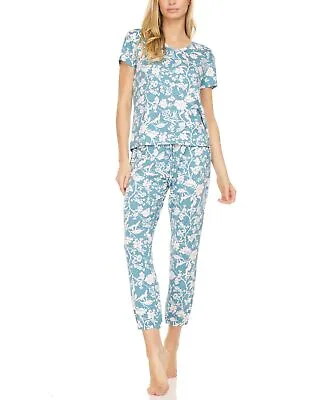 Flora Nikrooz Womens Sleepwear Elsa Printed Pajama Set Aqua Size Large • $55