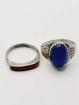 Vintage Sterling Native American Ring Lot 2pc Sizes 6.5 8 7g Lapis Coral • $0.99