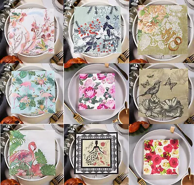 20pcs Napkins Printed Lunch Dinner Paper Serviettes Party Tissue Flowers Birds • $5.85