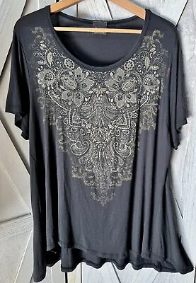 New Vocal Womens Plus Size Soft Crystal Black Mineral Relaxed Tunic Shirt 1X • $25