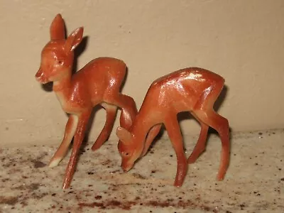 Pair Of Vintage Celluloid Hard Plastic Deer Fawn Figurines- Christmas Display • $7.99