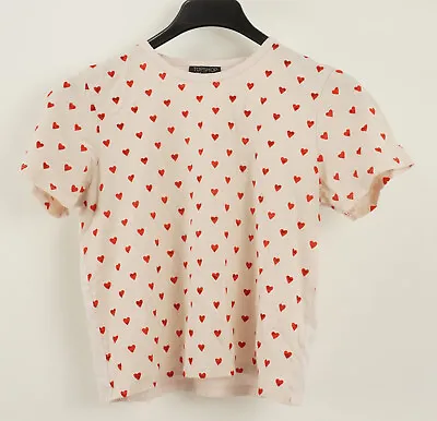 £12.78 • Buy Topshop Women's Size 6 Short Sleeve Pink Red Velvet Hearts Crew Neck Tee Shirt