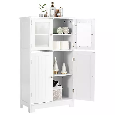 Giantex Bathroom Cabinet Storage Cupboard Organizer Tempered Glass Doors White • $129.95