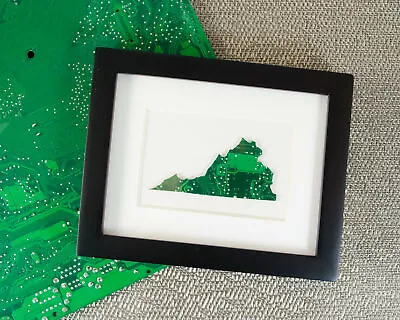 $59 • Buy YOUR STATE MAP Custom Made From RECYCLED CIRCUIT BOARD Framed Tech Art 4 X5 