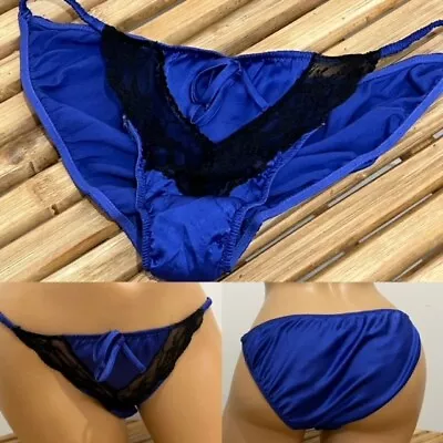 VINTAGE VICTORIAS SATIN & LACE STRING BIKINI PANTY Sz L • $9.50