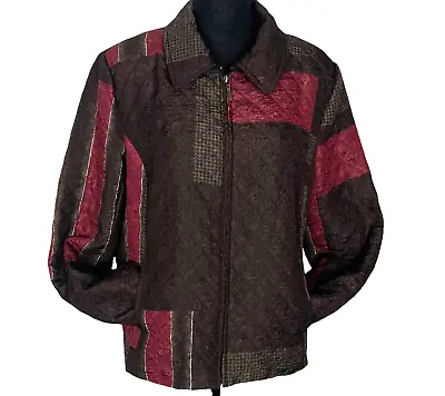 ERIN LONDON Coat Quilted Patchwork Full Zip Jacket Multicolor L 48-1 • $32.65