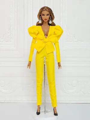 Yellow Bow Jumpsuit Puff Sleeve Fit For Doll Fashion Royalty Fr2 Nuface D055y • $68.37