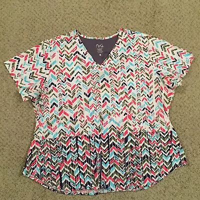 Barco NRG Scrub Top Womens 3XL Pink Blue Geometric Short Sleeve Cotton Blend • $12.79