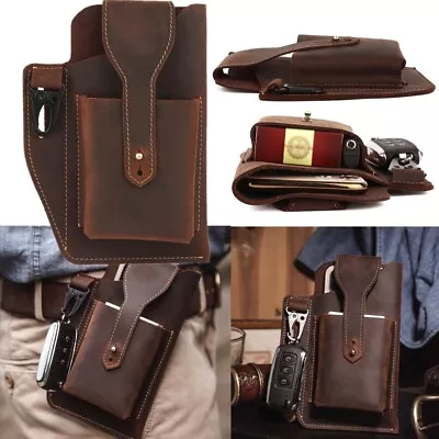 Mens Waist Bag Genuine Leather Cell Phone Holster Case W/ Belt Loop Sports Retro • $11.99