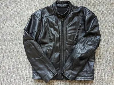 Vintage 1990s Leather BIKER Motorcycle Jacket XL Black CAFE RACER Vented Racing • $159.95