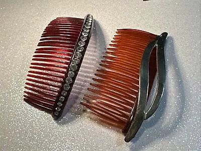 Vintage Hair Comb Side Hair Fan Tortoise Brown Rhinestones~Neat Older Pieces! • $15