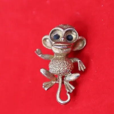 VINTAGE GOLD TONE MONKEY FIGURAL Brooch Unmarked EX+ COND FREE SHIP • $29.99