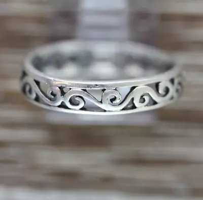 Vintage Filigree Sterling Silver Band 925 Ring Sz 10 Stack Retro Pretty • $22.10