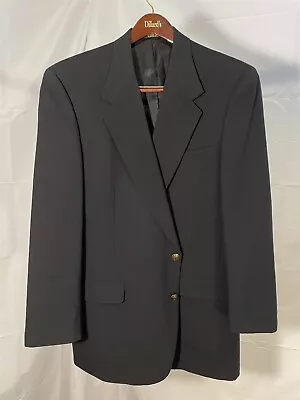 VTG Austin Reed 44L USA MADE Black Wool Hopsack 2 Btn Metal Crest Button Blazer • $54.28