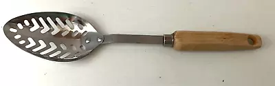 Vintage Ekco Slotted Serving Spoon Light Brown Handle 12  USA Signed • $5.98