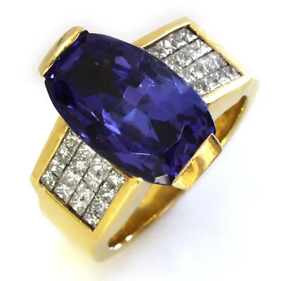 £7020.73 • Buy 9 Ctw Natural Blue Violet Tanzanite Diamond Solid 14k Yellow Gold Cocktail Ring