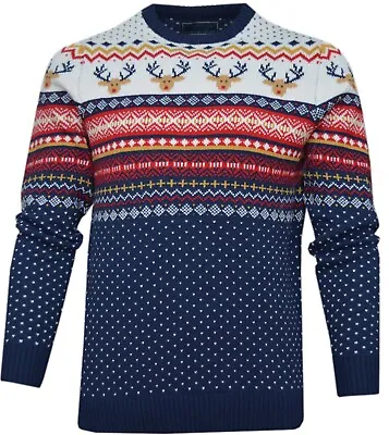 $15.87 • Buy Christmas Knitted Jumper Red Nose Reindeer Fair Isle Merry Xmas Pullover ExStore