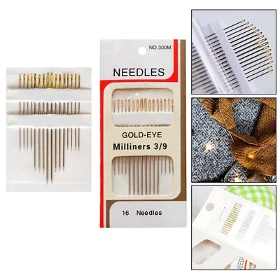 Large Eye Sharp Needles 16pcs Perfect For Sewing Leather Silk Canvas And Cotton • £3.52
