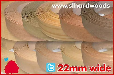 Pre Glued Iron On Edging Real Wood Veneer Edge Banding Tape 22mm Various Species • £10.43