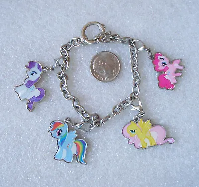 2015 Hasbro Silver Tone Chain My Little Pony Charm Bracelet 4 Charms • $15