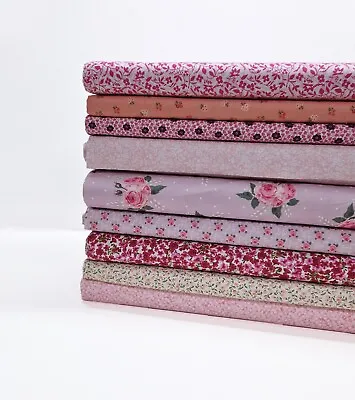 Pink FLORAL Leaves Flowers Blossom Daisy  100% Cotton Patchwork Craft Fabric • £2.95