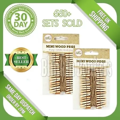 72 Wooden Wood Pegs Mini Clips String Craft Wedding Hanging Hold Photos Pictures • £3.69