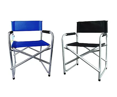 Aluminium Directors Folding Chair With Arms Director Camping Garden Black/Blue • £29.95