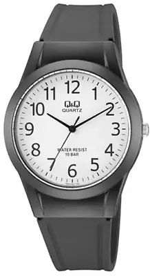 Q1 Q&Q 38mm Analogue Black Watch White Dial Easy Read 10ATM VQ50J023Y • £8.50