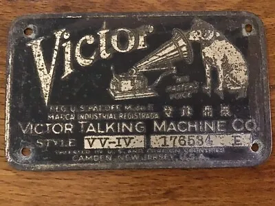 Antique VICTOR VV-IV  Phonograph NAME PLATE ID TAG Serial # 176534E • $9.60