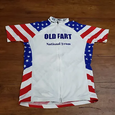 Voler Mens XL Cycling Jersey Old Fart Red White Blue SS Road Bike Pockets • $29.95