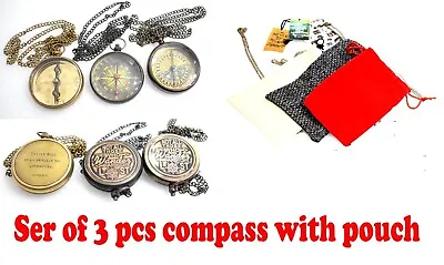 Brass Compass Collectible Pendant Directional Marine Vintage Compass W Pouch 3 • $81.86