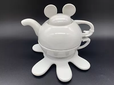Disney Mickey Mouse Single Serve Stackable Tea Cup Pot & Glove Saucer Set • $23