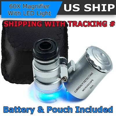 60X Magnifying Loupe Jewelry Jewellers Pocket Magnifier  Eye Glass Led Light • $4.95