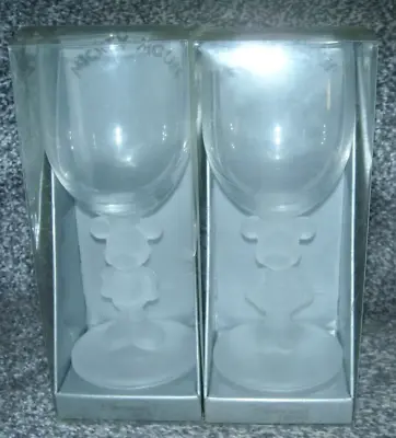 2 Disneyland Paris Mickey & Minnie Mouse Wine Stem Glass Goblets. Frosted Figure • £20