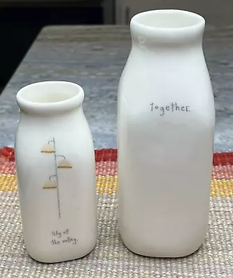 2 Beth Mueller Handmade Ceramic Art Pottery Milk Bottle Vases Signed Together + • $24