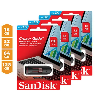 SanDisk Cruzer Glide 16GB 32GB 64GB USB 3.0 Flash Drive Thumb Stick Memory - Lot • $7.72