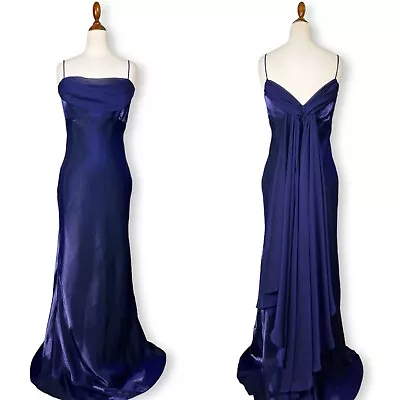 Y2K Prom Dress Size 6 Iridescent Purple Shiny Chiffon Train Empire Midnight • $106.25