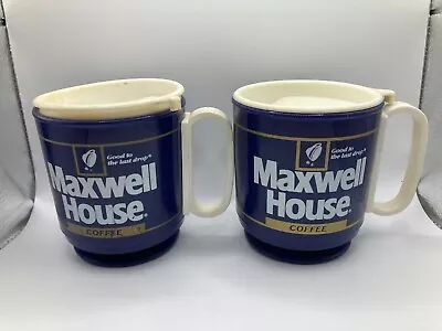 2 Vintage Maxwell House Coffee Mugs With Lids Plastic Whirley • $25