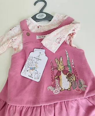 0-3 Months PETER RABBIT BNWT Baby Girl Clothes Cute Pinafore Set Pink • £9.99