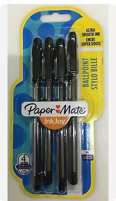 Paper Mate InkJoy Black Ballpoint Pens 4Pack Ultra Smooth 1.0mm Nib FREEPOST 😋 • £3.74