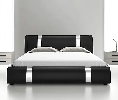 $386.99 • Buy King Deluxe Platform Bed With Iron Pieces Decor And Adjustable Headboard, Black