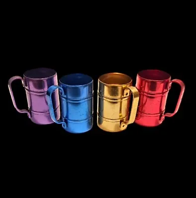 Vtg Emson-Ware Aluminum Mugs Tumblers Cups Handles Blue Purple Gold Red Set Of 4 • $21