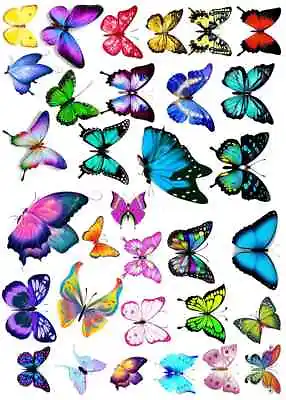 TOP QUALITY BUTTERFLIES Edible Cake Decoration Cupcake Toppers A4 Icing Wafer  • £3.89