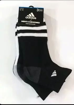 Adidas ~ Mens 3-Pair Quarter Trefoil Socks Black White Gray Polyester Size 6-12 • $13.50