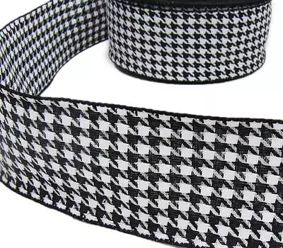 5 Yards Black White Houndstooth Herringbone Woven Wired Ribbon 2 1/2 W • $4.95