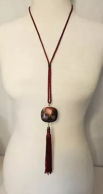 Retro Red Cloisonne Floral Necklace • $1.99