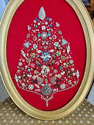 Vintage Jewelry Framed Christmas Tree Art Piece • $60