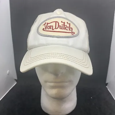 Vintage Von Dutch Logo Mesh Trucker Snapback Hat Cap White Denim • $76